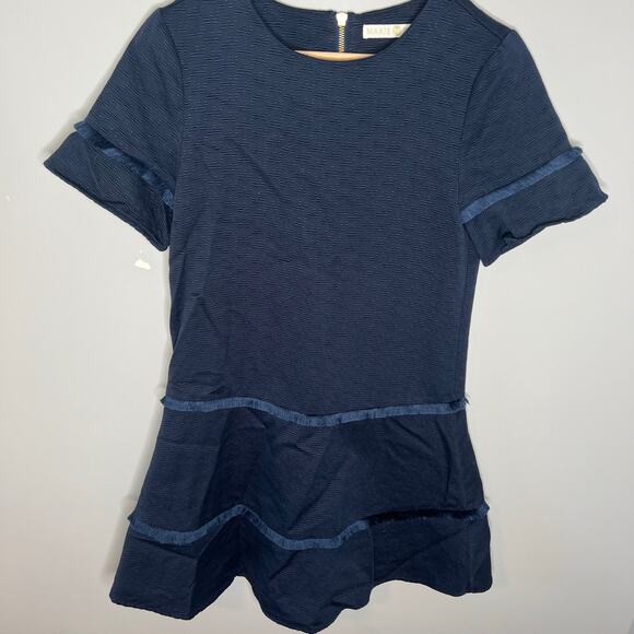 Marie Oliver Jillian Navy Blue Textured Fringe Detail Short Sleeve Dress XXS - Picture 7 of 16